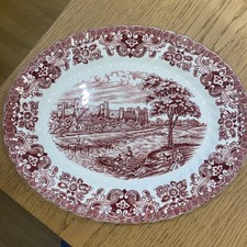 Vintage ironstone RED "Olde Country Castles" Oval Platter - 12” X  9 1/2"