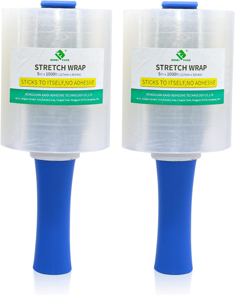 Clear Industrial Stretch Wrap Film 5" X 1000Ft 2 Pack with Handle, 5" X 1000Ft f