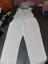 LT LanTing Bride Lace Pantsuit 2-Piece Set, Fully Lined - Ivory Wedding Sz 10-12