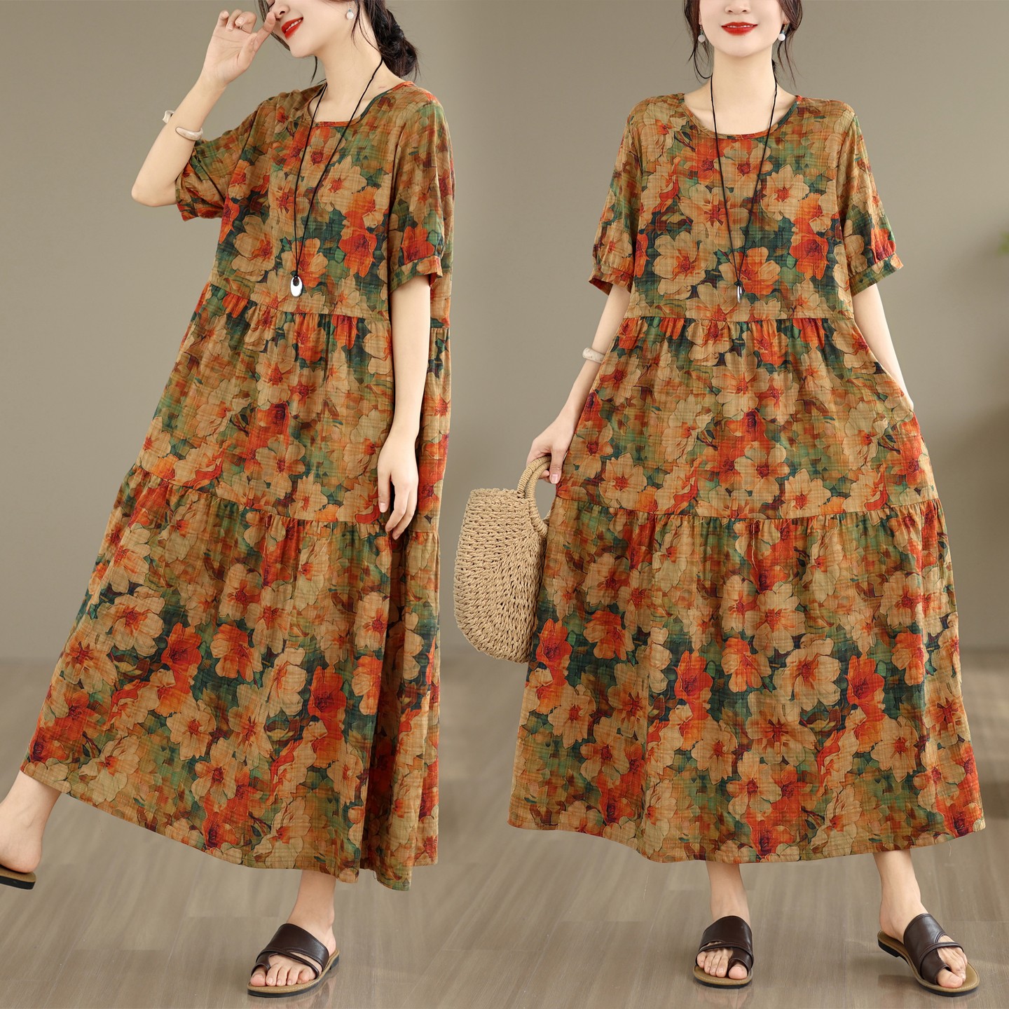 Vestido adelgazante suelto con estampado de graffiti de verano talla grande para mujer