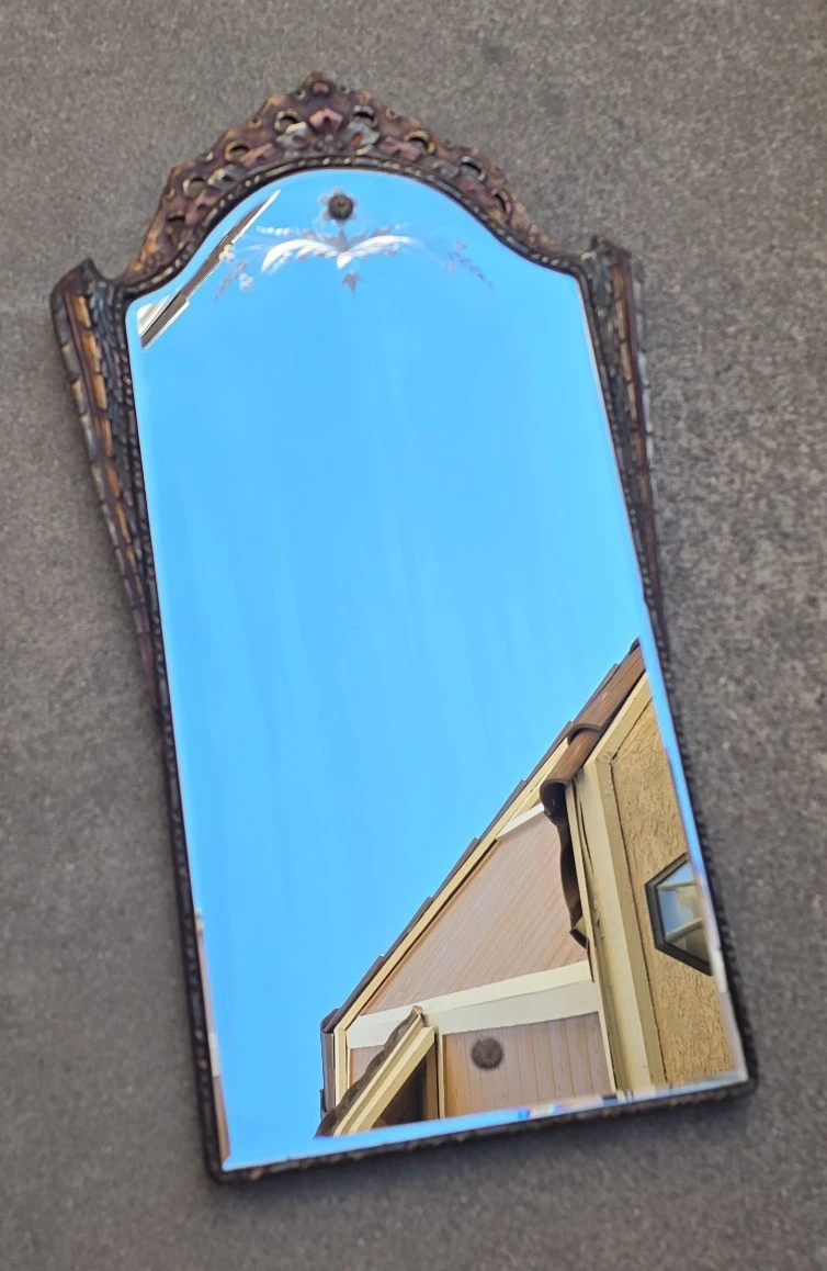 Vintage Antique Art Deco Mirror Nouveau Gesso Wall Hanging Floral Etched Ornate