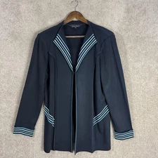 Ming Wang Cardigan Womens Large Striped Open Front Jacket Acrylic Knit Sweater