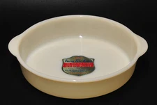 Vintage 9" Ivory Fire King Round Casserole Oven Glass Dish "NOS" with Label