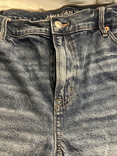 American Eagle pantaloncino donna 12 blu a righe vita alta perfetto bermuda denim - Foto 2 di 9