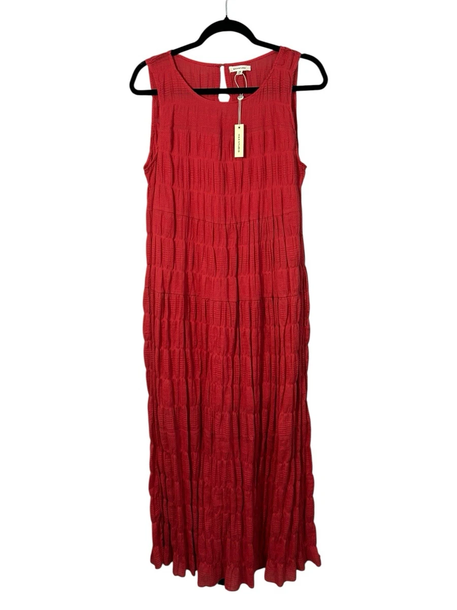 max studio red maxi dress Max Studio Long Sleeve Jacquard Satin Tiered Maxi Dress In Red