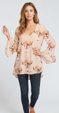 Whimsical Fairycore Skull Tunic Top Blouse Bell Sleeve Floral Flowy Sz S M New