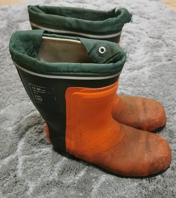 LaCrosse Stahlkappe Gummi Kettensägenstiefel UK 9,5 orange grün ANSI Z41 PT91 1996