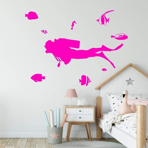 Scuba Diver Wall Decal Ocean Theme Decor VWAQ - V1 - 第 6/25 張圖片