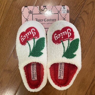 JUICY COUTURE Cherry White Slippers Size Small 5-6 NWT