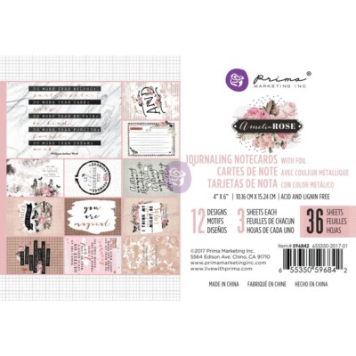 Prima AMELIA ROSE 4x6 Journaling Notecards with FOIL 45pc Journal Cards