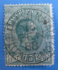 ITALY 1884 SC#Q4 USED 75c BLUE-GREEN  PARCEL POST - CV $15.00