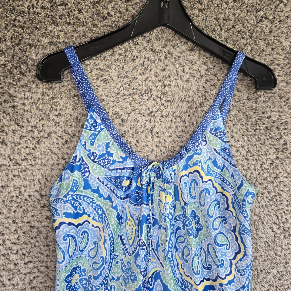 Vestido Oscar De La Renta para mujer pequeño azul estampado cachemira satinado mini sin mangas Foto 4 de 4