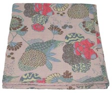 Vintage Floral Print Kantha Quilt Blanket Indian Bedspread Coverlet Throw Art