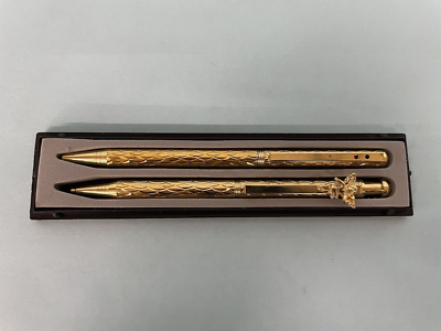 Vintage Pen and Lead Pencil Set Cherub Angel Clip Gold tone Rive