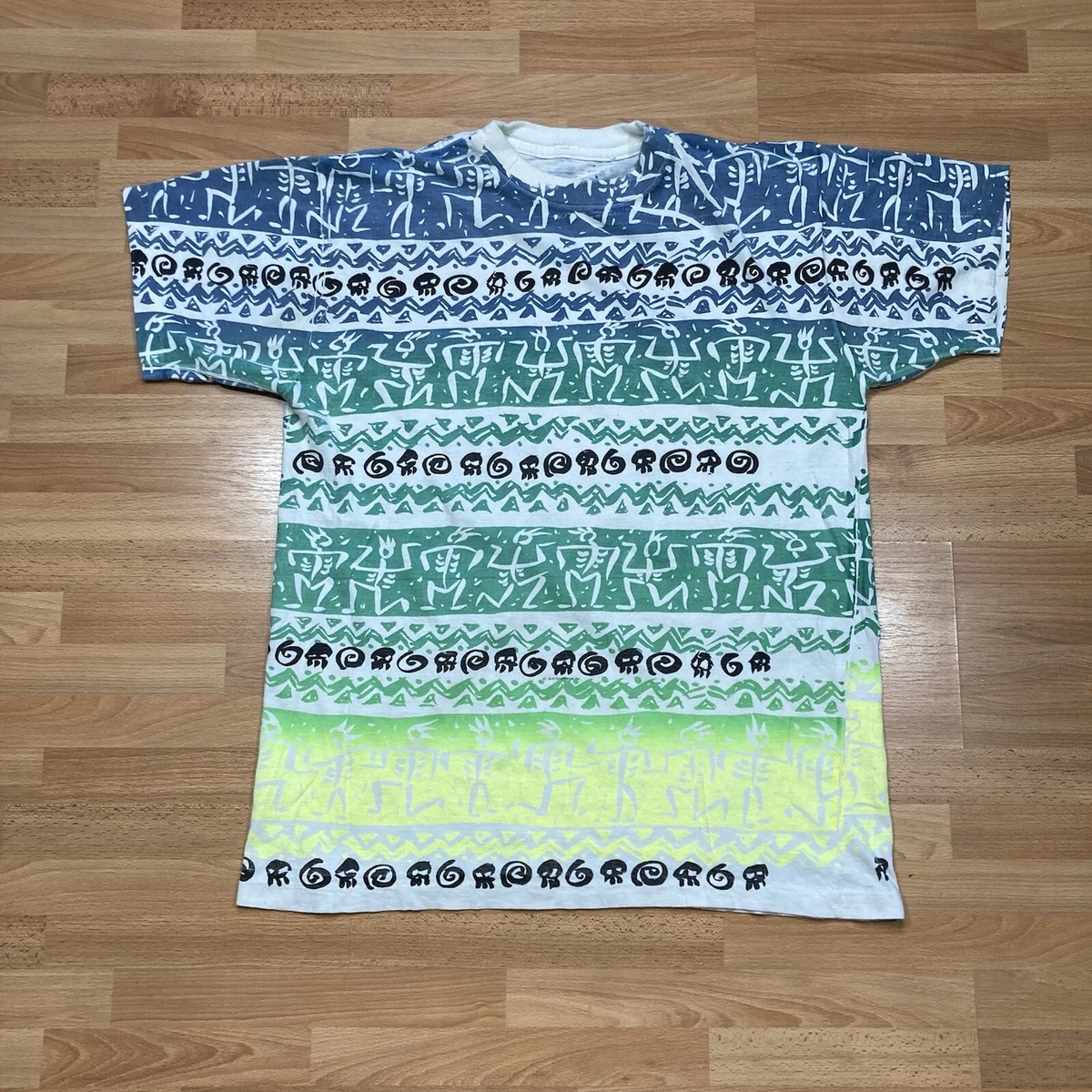 Vintage 80s 90s Native Primitive T Shirt L All Over Abstract Skull Skeleton  Tee