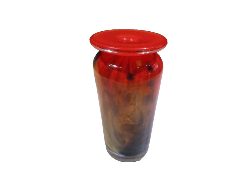 Svoboda Karlov Art Glass Diffuser Bud Vase  Signed RARE red to purple swirl VTG