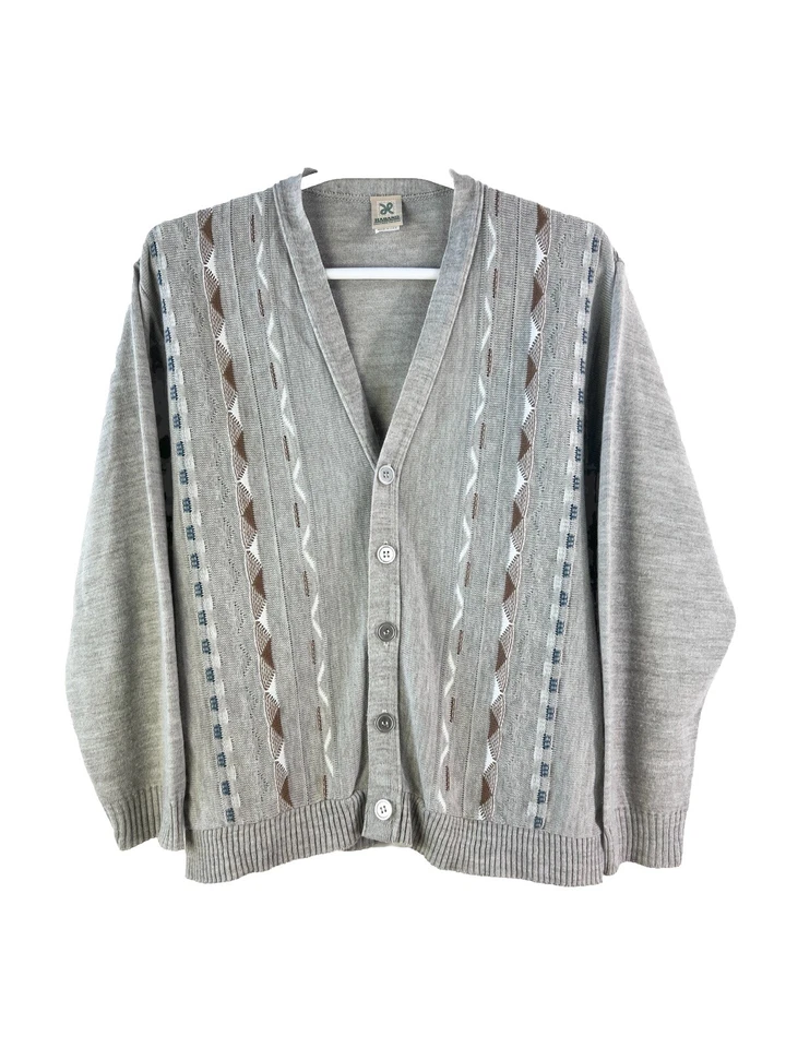 Cárdigan Suéter Gris Haband Años 90 Vintage Abuelo Suéter Talla Grande Hecho en EE. UU. Foto 2 de 4