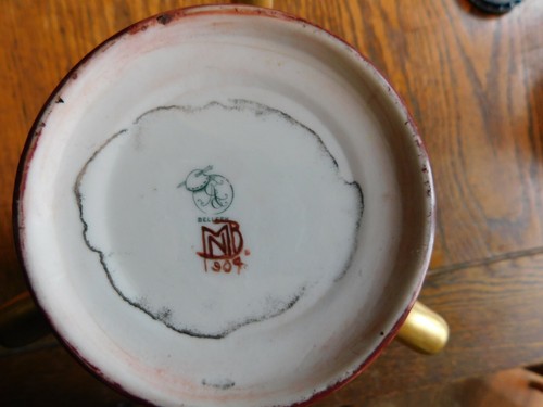 Taza amorosa LG Belleek vintage pintada a mano - Art Deco Nouveau - asas doradas - Imagen 5 de 6