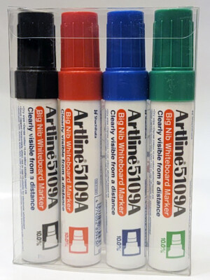 Whiteboard Marker 4-Color Set Artline 5109A Big Nib10.0mm Chisel Tip