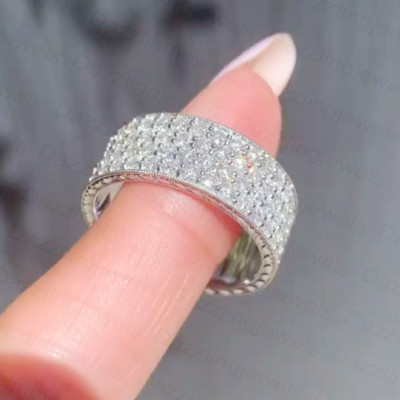 Round Cut Moissanite Cluster Eternity Band Engagement Ring 10k White Gold Plated