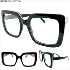 OVERSIZE Vintage Retro Style Clear Lens EYE GLASSES Large Big Square Black Frame