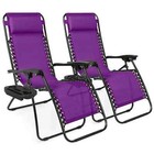 Zero Gravity Lounge Chair Recliners Set Of 2 Patio Pool Cup Holder Tray Purple