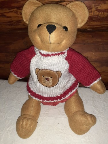 Brown Plush Happy Bear 17" Knitted Sweater Plus Dress and Scarf - Picture 4 of 8