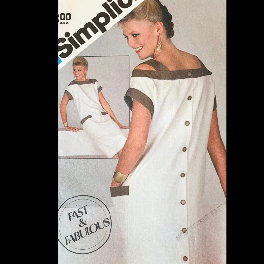 Vtg 80s Womens Cold Shoulder Button Back Dress Sewing Pattern