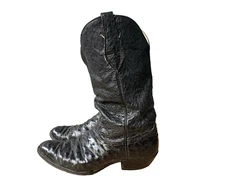 TEXAS LEGACY Mens Cognac Western Leather Cowboy Ostrich Black Boots Size 9D