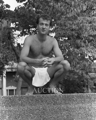 ORIGINAL VINTAGE NEGATIVE: Athlete Man Male Towel Nude Naked Pool