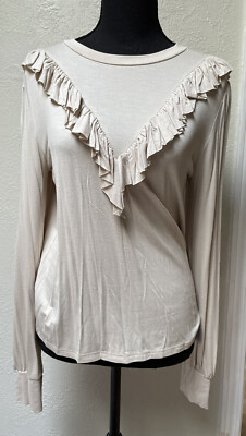 Johnny Becca Cream Beige Ruffle Yoke LS Blouse SZ Small Victorian Cottage core