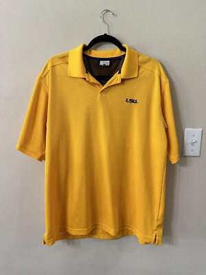 LSU Tigers Polo Shirt Columbia Sportswear Mens Large Outdoor Yellow Short  Sleeve