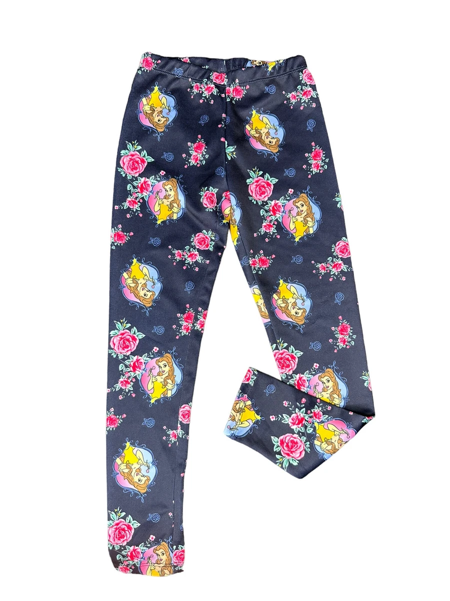 Disney Princess Girls Leggings Belle Floral ( 6/6X) Pants Navy Stretch