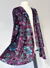 Michele Hope Purple Blue Velvet Devore Long Kimono Cardigan Jacket 14 16 BNWT