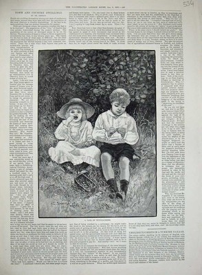 Original alter antiker Druck 1891 Nussknacker kleine Kinder Land Fine Art