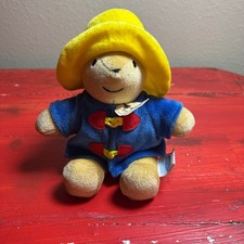Vintage Eden Paddington Bear Plush Yellow Hat Blue Coat Red Accents Stuffed Toy