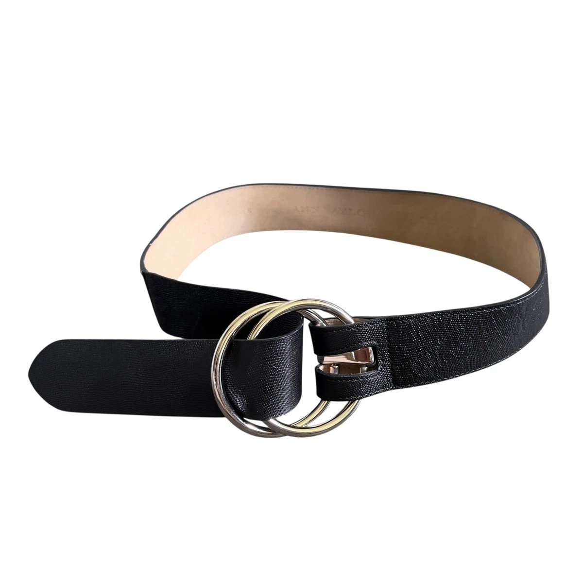 Ann Taylor Size Medium Black Genuine Leather O-Ring Belt Made in Italy Luxury Ann Taylor Black Belts for Women for sale | eBay main image 3