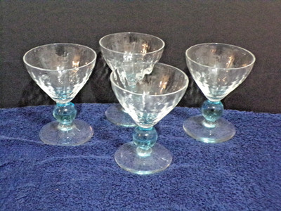 RARE Bryce Contour Cerulean Liquor Cocktail Coupe Glass Stemmed Glasses Set of 4