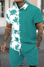 Men s 2-Piece Button-Up Shirt and Shorts Set
