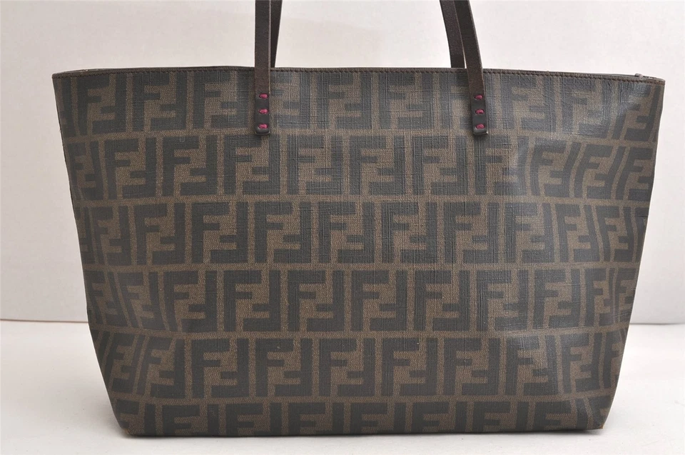 Authentic FENDI Zucca Vintage Shoulder Tote Bag PVC Leather Brown Junk 3810N - Image 2 of 4