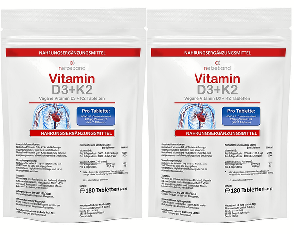 Vitamin D3+K2 - 360 Tabletten - Vitamin D3 5000IE - Vitamin K2 200µG-image