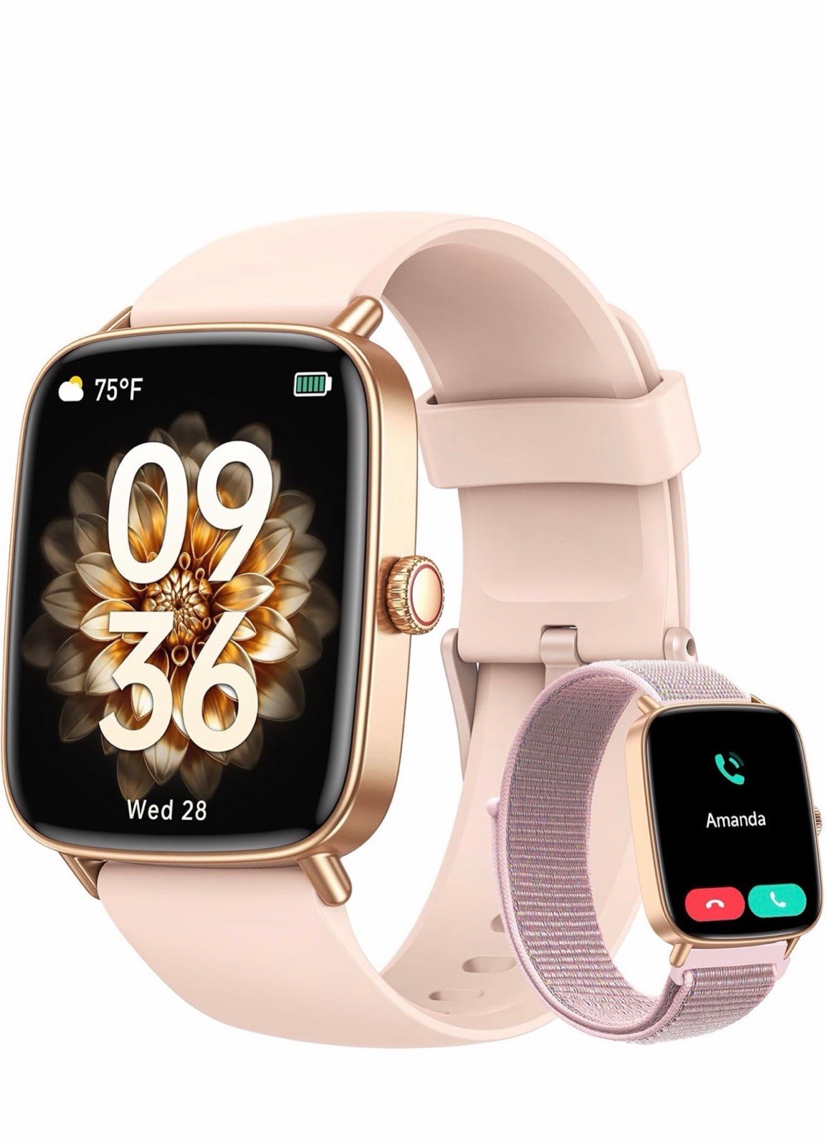 Smart waterproof watch for women , 2 bands health and fitness 