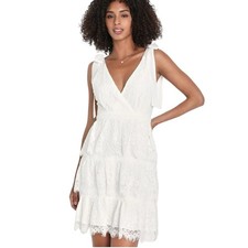Lulus Sweet Flattery White Lace Tie Strap Mini Dress Bridal NWT Size Large