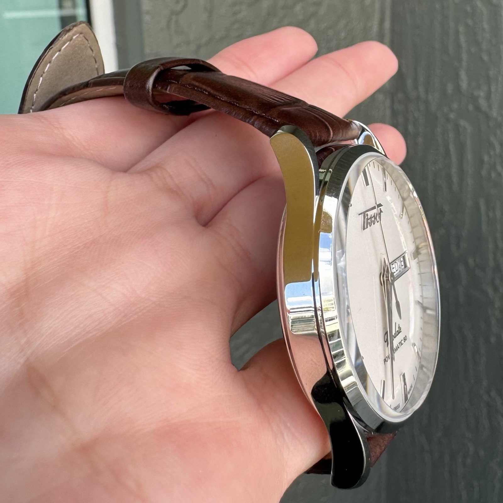 Tissot Visodate Powermatic 80 Automatic Brown Leather Stainless Steel Watch image 3