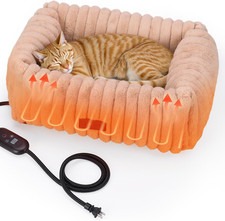 Heated Cat Bed Indoor, Pet Bed with 6 Temperature  5 Timer Settings, Fluffy Cat