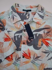 Mens XL Shore Brand Cubano Shirt SS hawaiian floral rayon made in USA