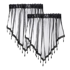 2Pcs Window Valance, 51x24 Inch Beaded Sheer Valance Curtains, Black