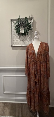 #ad Jessica Simpson XL Boho Paisley Long Kimono Open Front Festival Layer Cover Up $22.99