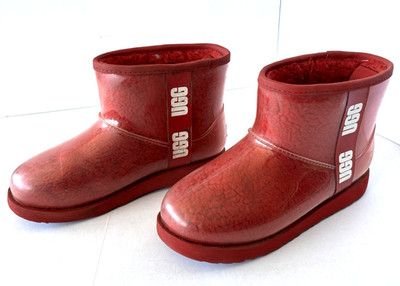 UGG RAIN BOOTS Womens Size 5 Classic Clear Mini Waterproof RED Fleece Lined