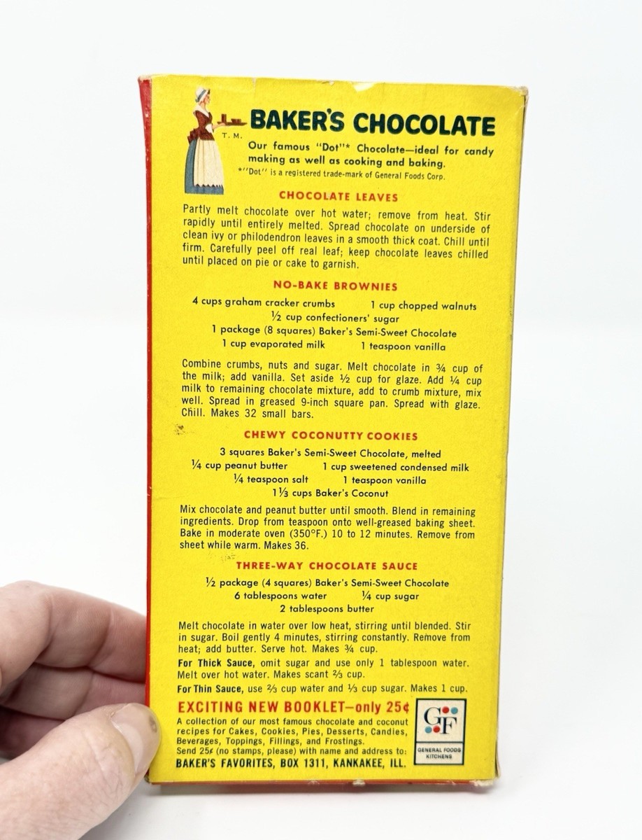 Vintage Baker's Semi-Sweet Chocolate Advertising Box Yellow Red